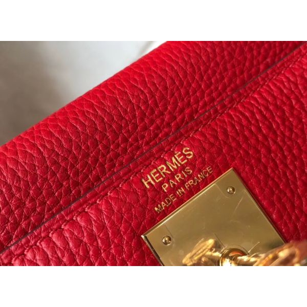 HERM Kelly 25cm Retourne Bag In Red Clemence Leather