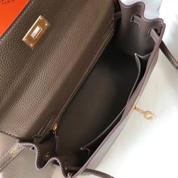 HERM Kelly 25cm Retourne Bag In Taupe Clemence Leather