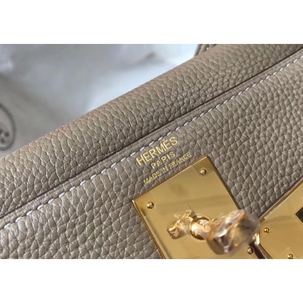HERM Kelly 25cm Retourne Bag In Tourterelle Clemence Leather
