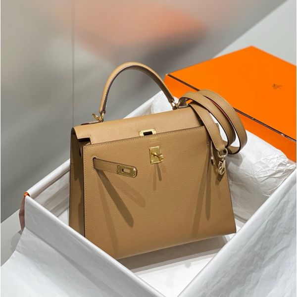 HERM Kelly 25cm Sellier Bag In Chai Epsom Leather GHW
