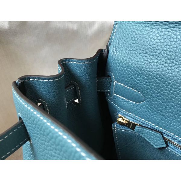HERM Kelly 28cm Bag In Blue Jean Clemence Leather GHW