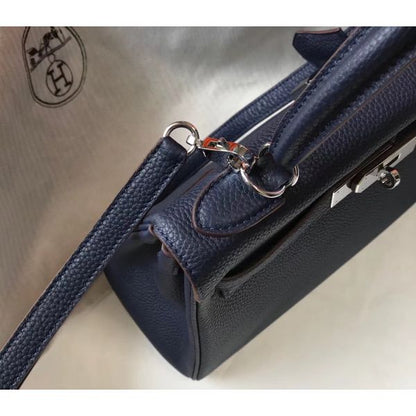 HERM Kelly 28cm Bag In Dark Blue Clemence Leather PHW