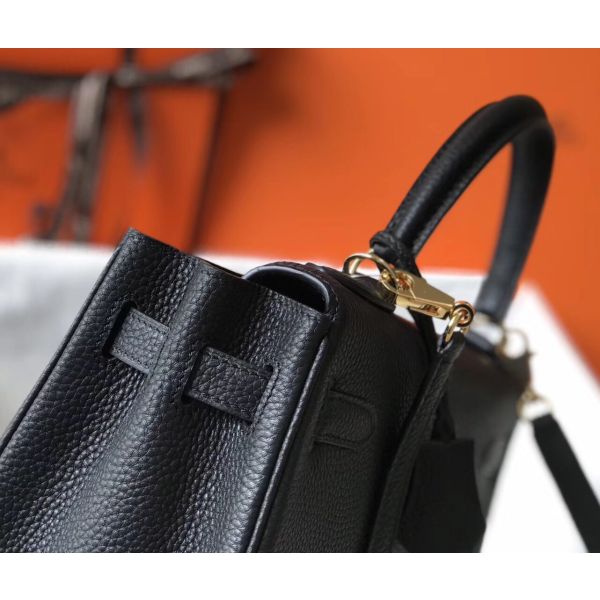 HERM Kelly 28cm Bag In Black Clemence Leather GHW