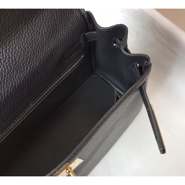 HERM Kelly 28cm Bag In Black Clemence Leather GHW