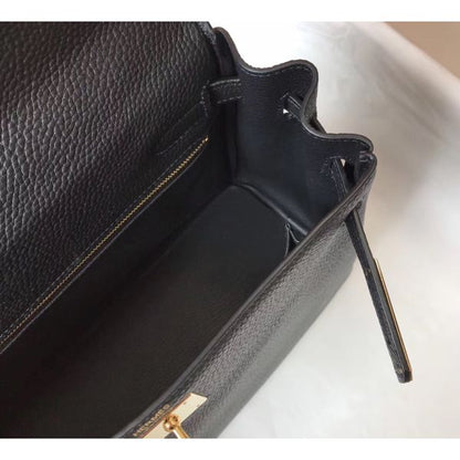 HERM Kelly 28cm Bag In Black Clemence Leather GHW