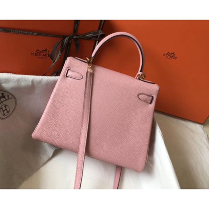 HERM Kelly 28cm Bag In Pink Clemence Leather GHW