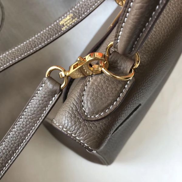HERM Kelly 28cm Bag In Taupe Grey Clemence Leather GHW