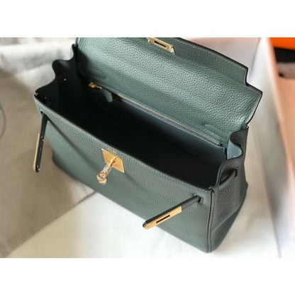 HERM Kelly 28cm Bag In Vert Amande Clemence Leather GHW