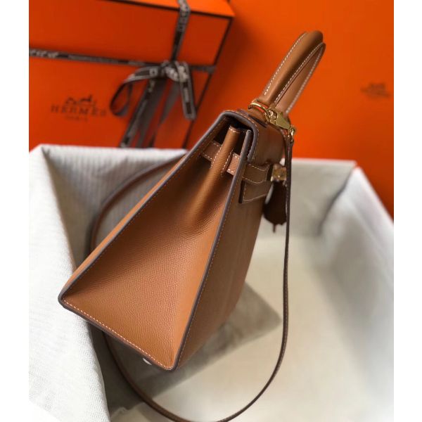 HERM Kelly 28cm Bag In Gold Epsom Leather GHW