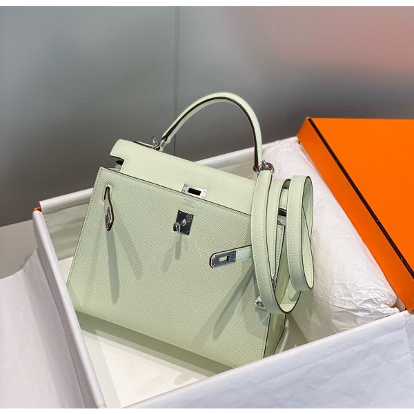 HERM Kelly 28cm Bag In Vert Fizz Epsom Leather PHW