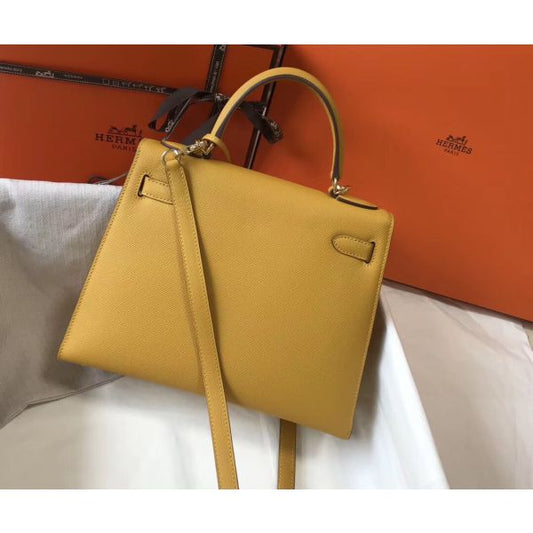 HERM Kelly 28cm Bag In Yellow Epsom Leather GHW