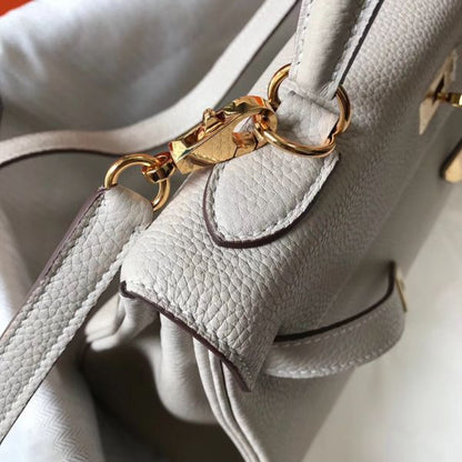 HERM Kelly 32cm Bag In Pearl Grey Clemence Leather GHW