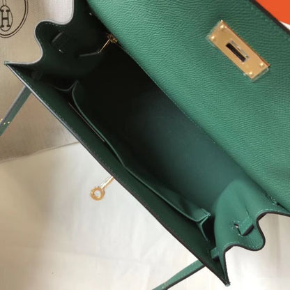 HERM Kelly 32cm Bag In Vert Vertigo Epsom Leather GHW