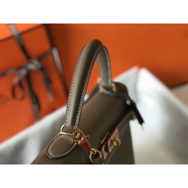 HERM Kelly 32cm Bag In Tuape Grey Epsom Leather GHW