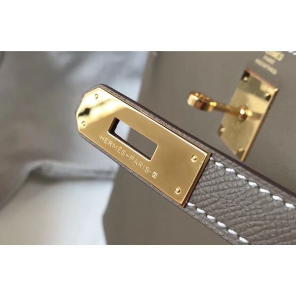 HERM Kelly 32cm Bag In Tuape Grey Epsom Leather GHW