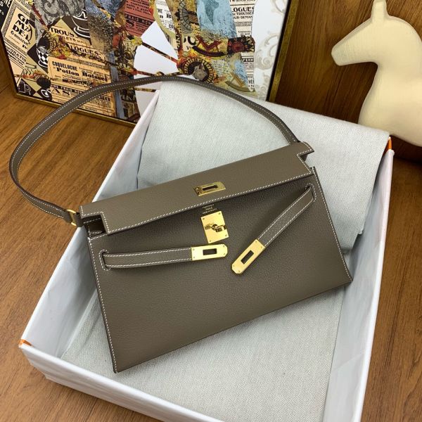HERM Kelly Elan Handmade Bag In Taupe Chevre Mysore Leather