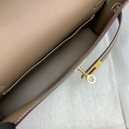 HERM Kelly Elan Handmade Bag In Taupe Chevre Mysore Leather