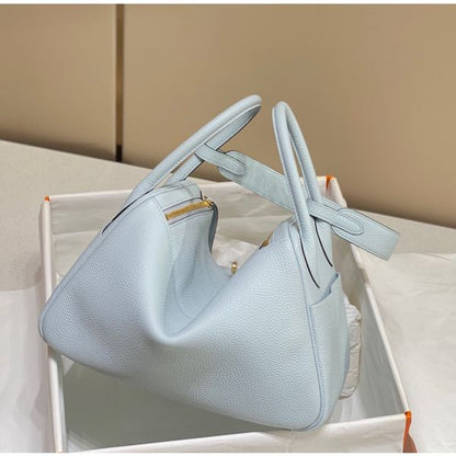 HERM Lindy 26cm Bag In Blue Brume Clemence Leather GHW