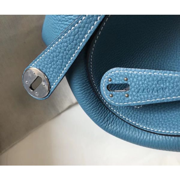 HERM Lindy 26cm Bag In Blue Jean Clemence Leather PHW
