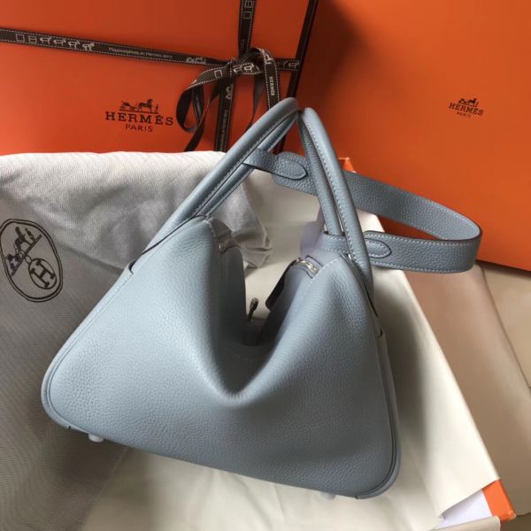 HERM Lindy 26cm Bag In Blue Lin Clemence Leather PHW