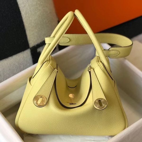 HERM Lindy 26cm Bag In Jaune Poussin Clemence Leather GHW