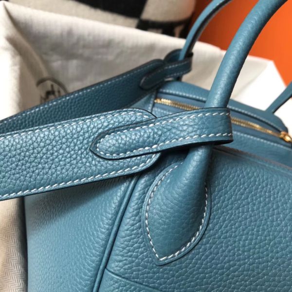 HERM Lindy 30cm Bag In Blue Jean Clemence Leather GHW