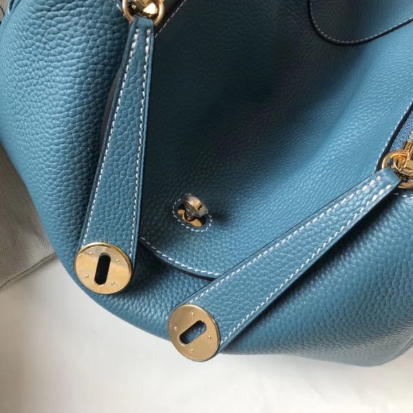 HERM Lindy 30cm Bag In Blue Jean Clemence Leather GHW