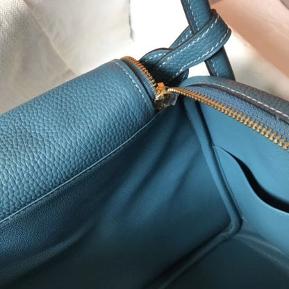 HERM Lindy 30cm Bag In Blue Jean Clemence Leather GHW