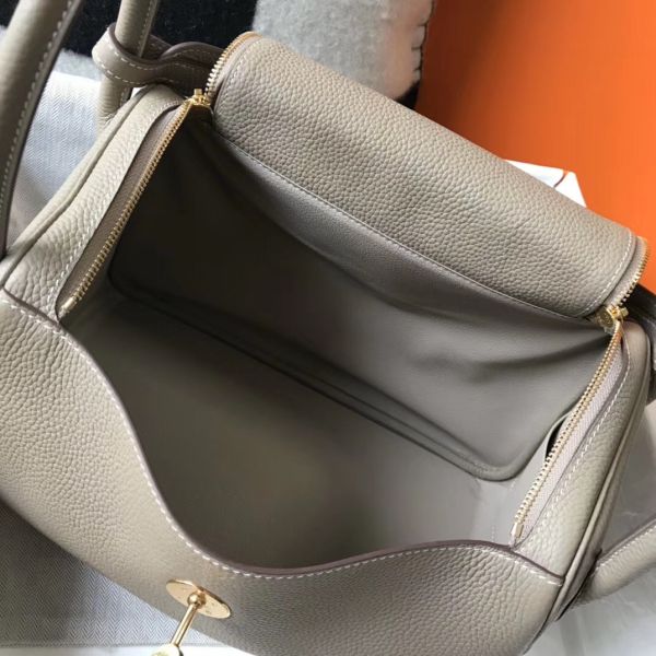 HERM Lindy 30cm Bag In Gris Tourterelle Clemence Leather GHW