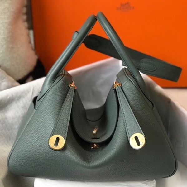 HERM Lindy 30cm Bag In Vert Amande Clemence Leather GHW