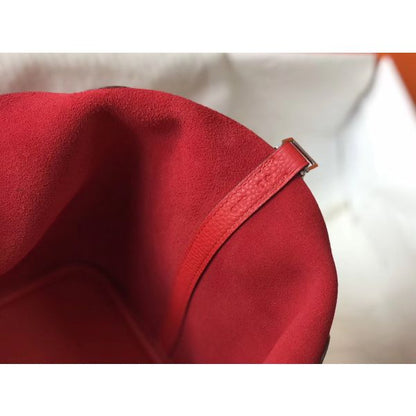 HERM Picotin Lock 18 Bag In Red Clemence Leather