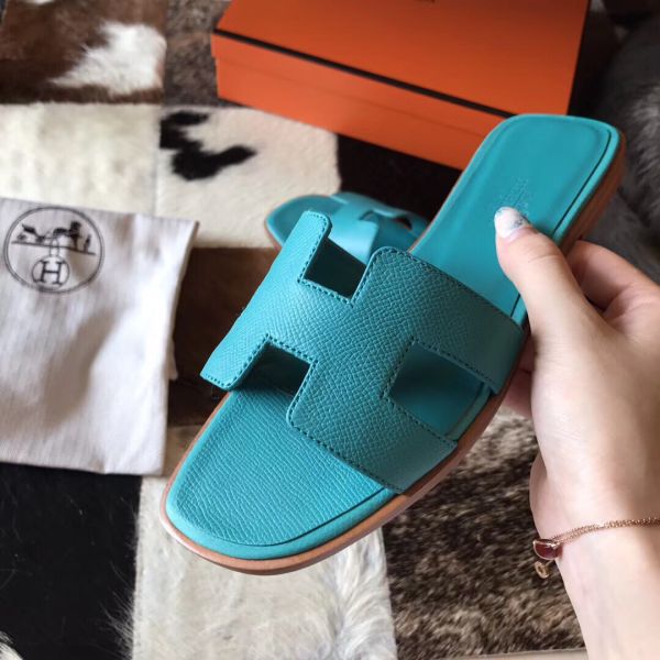 HERM Oran Sandals In Blue Paon Epsom Leather