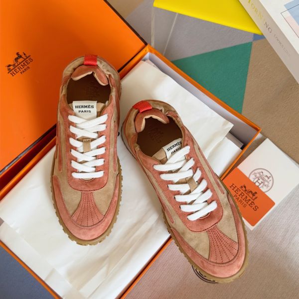 HERM Men's Jet Sneakers in Beige/Orange Suede Leather