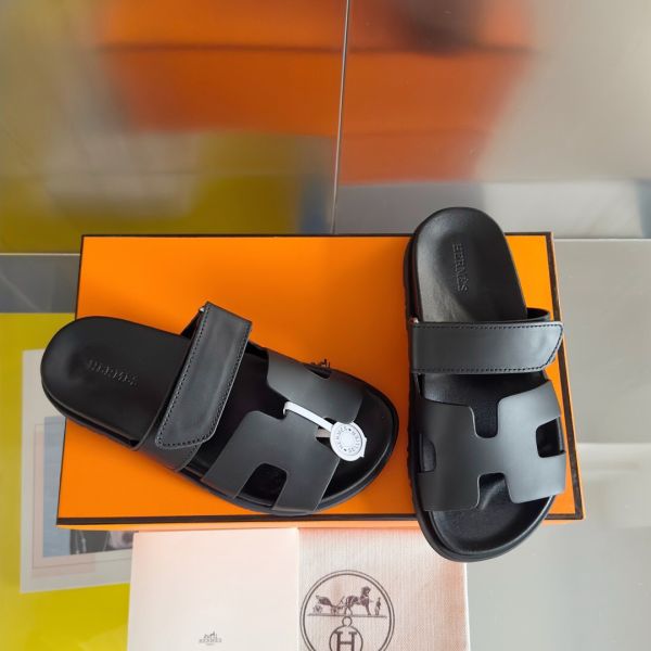 HERM Men's Chypre Sandals in Black Calfskin