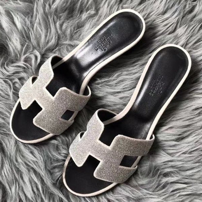 HERM Oasis Sandals In White Suede with Rhinestone