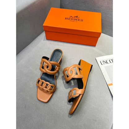 HERM Figari 55mm Wedge Sandals In Brown Nappa Leather