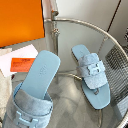 HERM Galerie Sandals In Vert D'eau Suede Leather