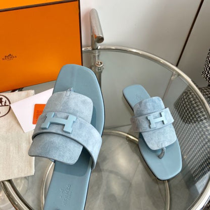 HERM Galerie Sandals In Vert D'eau Suede Leather