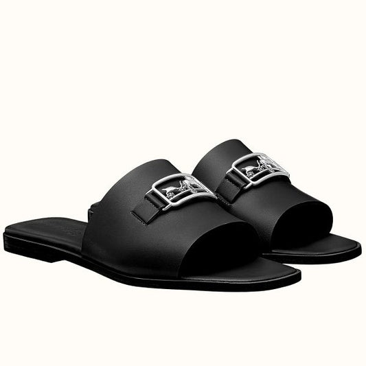 HERM Villa Sandals In Black Calfskin