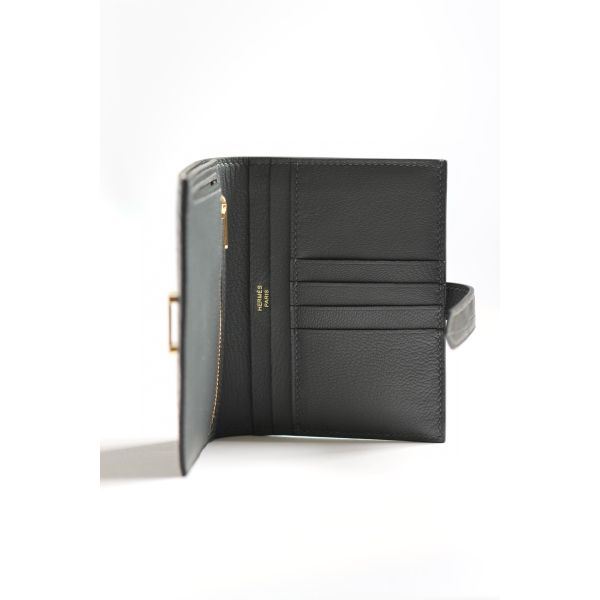 HERM Bearn Compact Wallet in Graphite Matte Alligator Leather