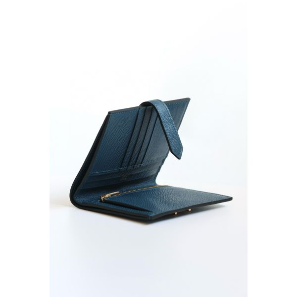HERM Bearn Compact Handmade Wallet in Deep Blue Epsom Calfskin