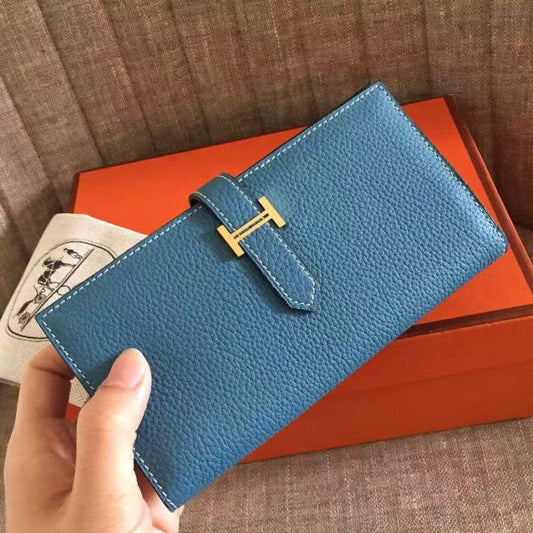 HERM Blue Jean Clemence Bearn Gusset Wallet