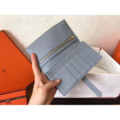 HERM Blue Lin Epsom Bearn Gusset Wallet