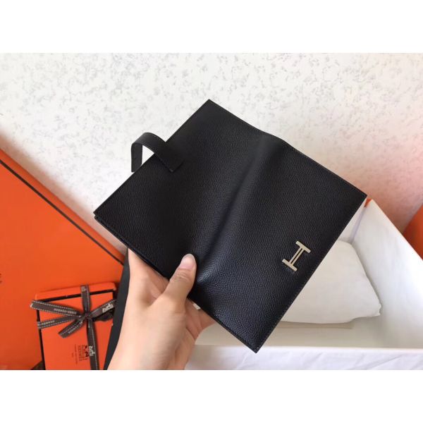 HERM Black Epsom Bearn Gusset Wallet