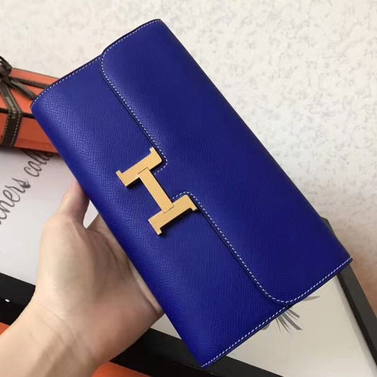 HERM Constance Long Wallet In Blue Electric Epsom Leather