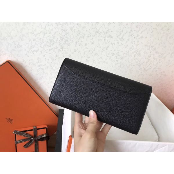 HERM Constance Long Wallet In Black Epsom Leather