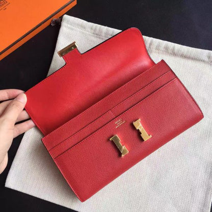 HERM Constance Long Wallet In Red Epsom Leather
