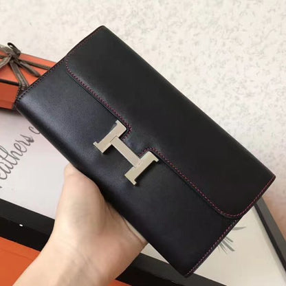 HERM Constance Long Wallet In Black Swift Leather