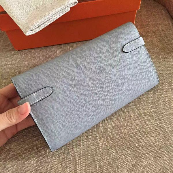 HERM Kelly Classic Long Wallet In Ciel Epsom Leather