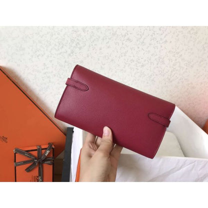 HERM Kelly Classic Long Wallet In Ruby Epsom Leather